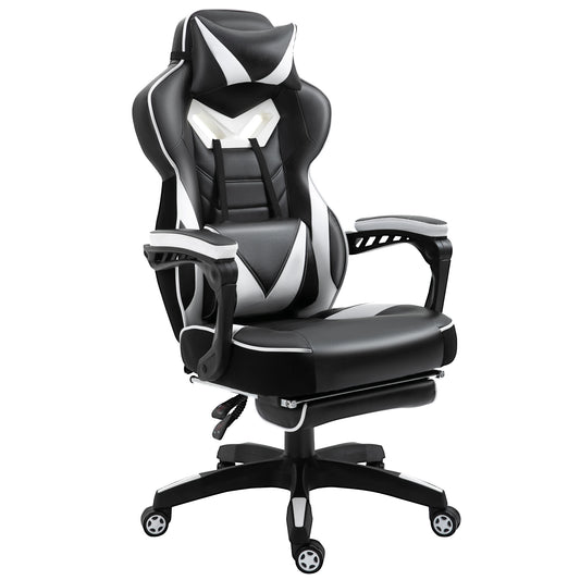 Computer Gaming Chair, Racing Desk Chair with Lumbar Support and Footrest, PU Leather Gamer Chair with Headrest and Swivel Wheels for Home