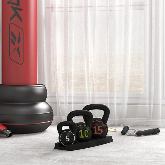 Three-Piece Kettlebell Set, 5lbs, 10lbs, 15lbs with Storage Tray