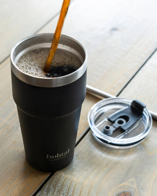 Bohtal Double Insulated Travel Mug with Straw, Black - 600ml.