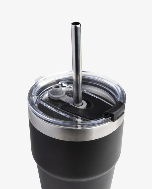 Bohtal Double Insulated Travel Mug with Straw, Black - 600ml.