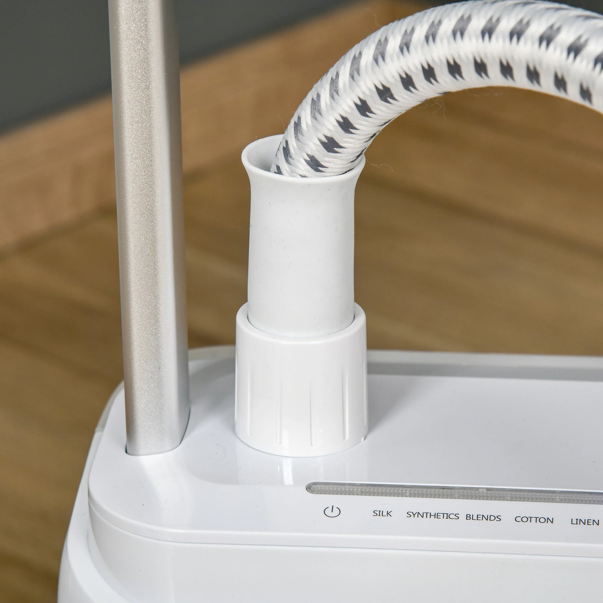 Fast Heat up: Just wait 45 seconds to start, this powerful steamer clothing (1650-1960W) with 1.7L water tank provides 45 minutes continuous steam work when fully filled. And the tank is detachable for convenient refill.

For All Types of Fabric: This garment steamer features 6 steam setting, making it suitable for all kinds of fabric, including silk, nylon, wool, and more.

Considerate Design: The telescopic poles of the vertical steamer are adjustable for easy use and slide down for storage. And the built