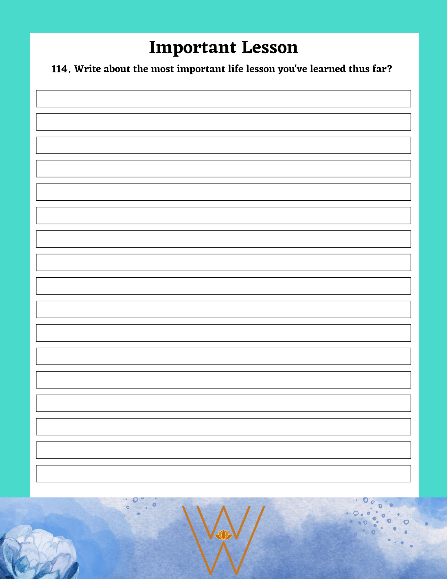 Included with this we have added a getting over anxiety eBook that is worth 7 pounds for free. A 63 page exploration over topics of understanding anxiety, determining out type of anxiety, practicing mindfulness, breathing techniques, managing your thoughts and 5 more chapters.

The wealthbeing mental health workbook will be great for you if you have some personal work/ self-care that needs to get done which will guide you. As people that are busy this breaks it down for you working through it at your own pa