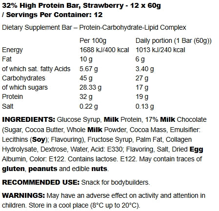 Protein Bar - Weider - (12x60g) ingredients list 