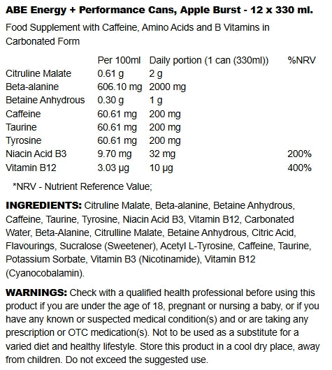 Applied Nutrition`s ABE Energy Performance Cans - 12 x 330 ml.