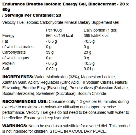 Applied Nutrition - Endurance Breathe Isotonic Energy Gel  20 x 60g