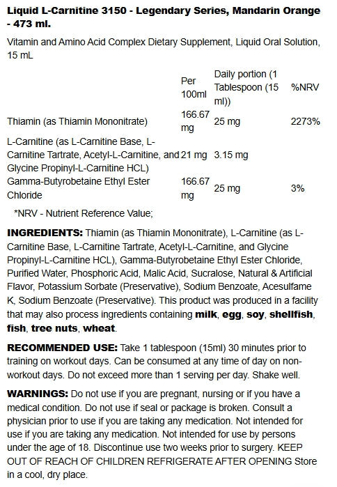Liquid L-Carnitine - 473 ml From 5% Nutrition
