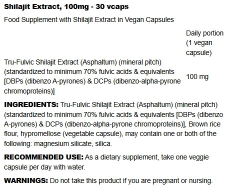 Shilajit Extract, 100mg - 30 vcaps