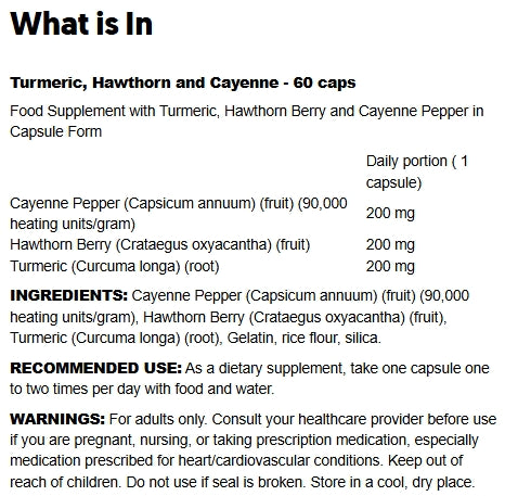Swanson Turmeric, Hawthorn & Cayenne - 60 Caps