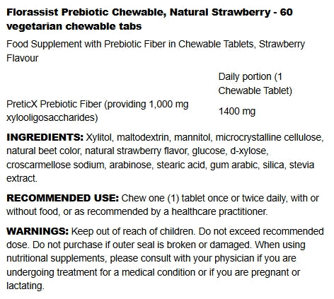 ingredients list for Prebiotic Chewable, Florassist Natural Strawberry - 60 Chews