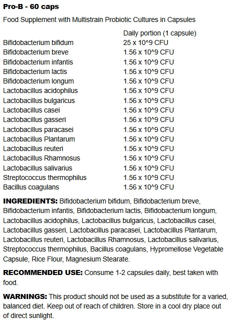 ingredients list of NaughtyBoy - Pro-Biotic -60 Caps
