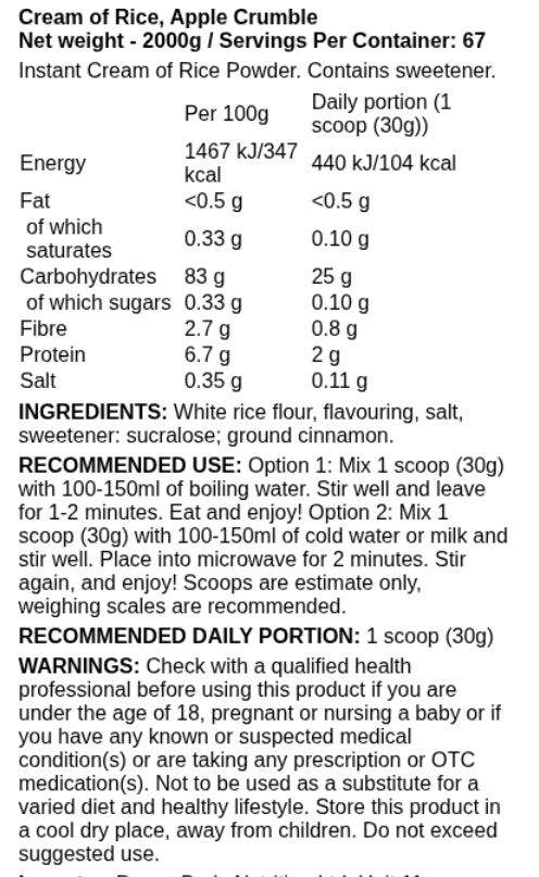 Cream of Rice - 2kg (Applied Nutrition)