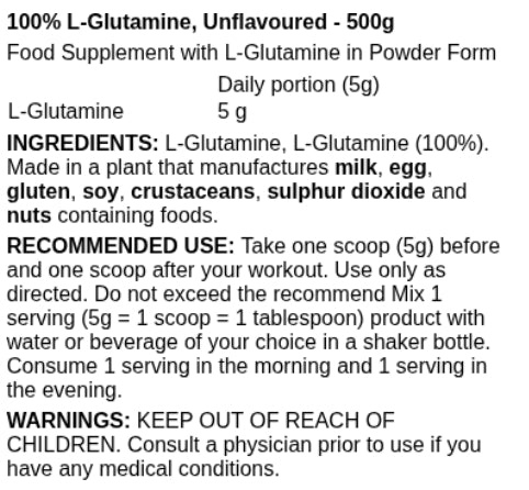 100% L-Glutamine - Unflavoured - 500 grams - BiotechUSA