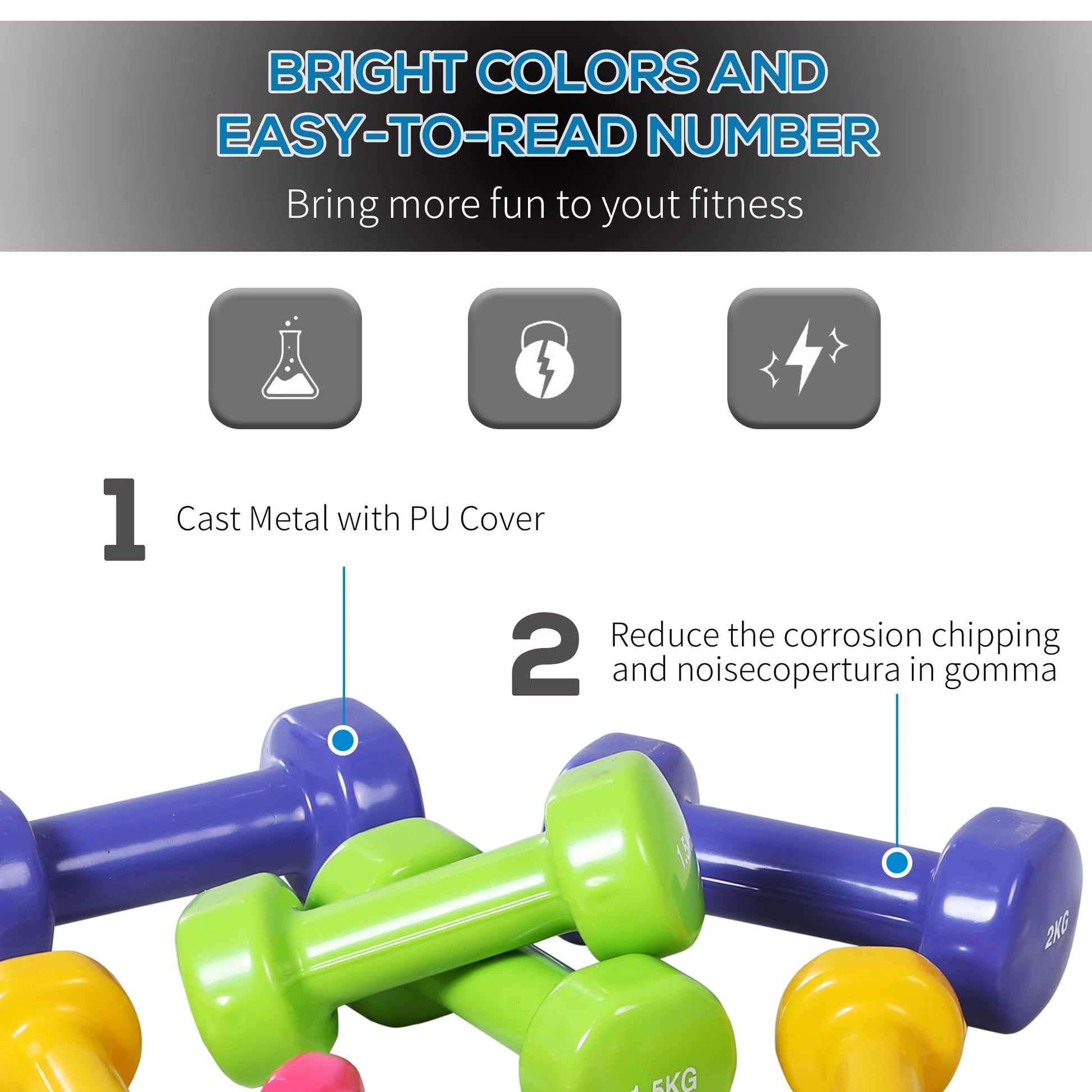 dumbbell sets in bright colour 