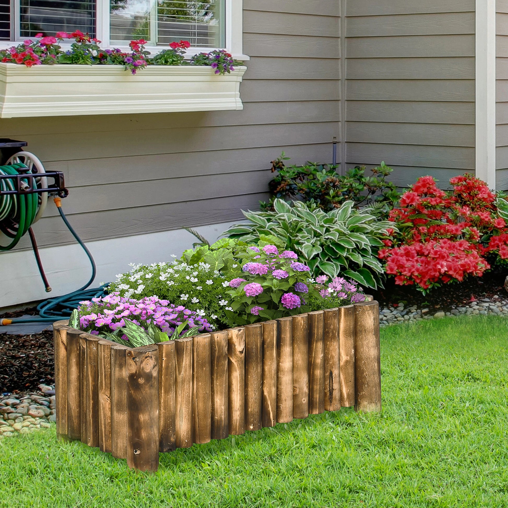 amazing planter of for the garden to grow many things, flowers, start a tree, food, plants and other things. with a nice wood effect around the size let the wave of natural calm wash over you. the 52 L can help you plant a few things so it leave good flexibility combined with the feeling of being outdoors to boost your wellbeing on the regular along with the satisfaction of hard work on your desired seeds and care. 