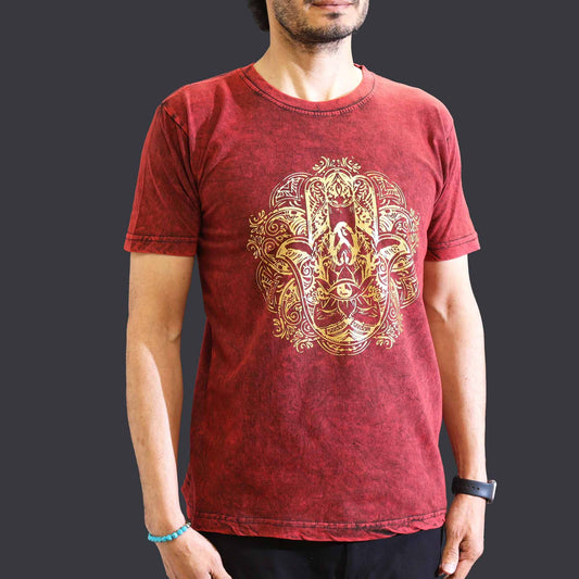 Medium Stone Washed T-Shirt - Hamsa - Maroon
