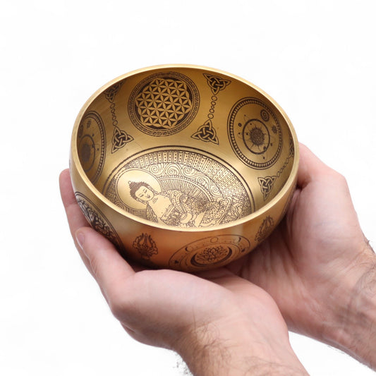 Pure Brass Etched Singing bowls - Buddha - Set of 4 -