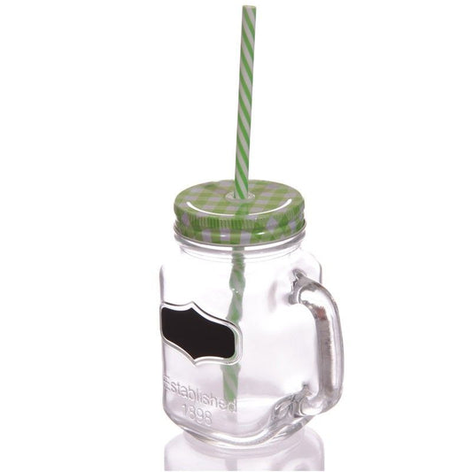 Vintage Drinking Jar with mini chalkboard front - Green