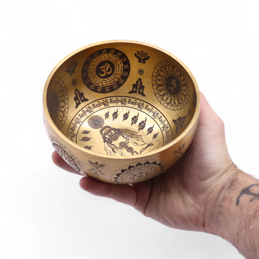 Set of 4, Pure Brass Etched Singing Bowls