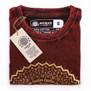 Small Stone Washed T-Shirt - Mandala - Maroon