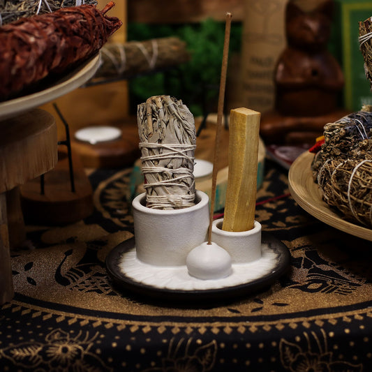 Incense, Palo Santo Stick & Smudge Holder - Mandala White & Grey