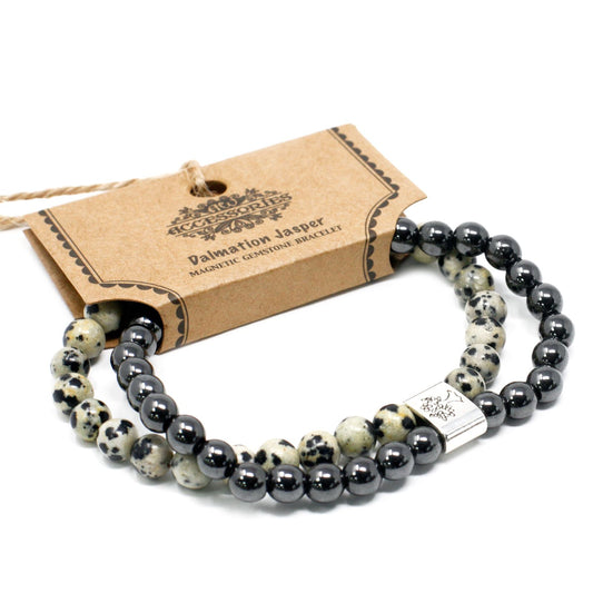 Twin Magnetic Gemstone Bracelet - Dalmation & Jasper