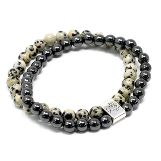 Twin Magnetic Gemstone Bracelet - Dalmation & Jasper