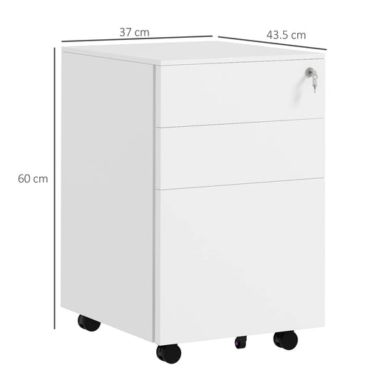 3 Drawer Filing Cabinet, w Pencil Tray, Lock and Wheels