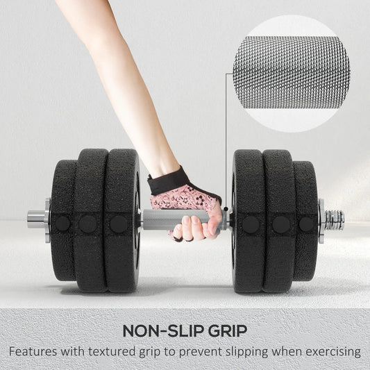 30KG complete dumbbells set: Comes with 8 x 2.5kg, 4 x 1.5kg weights and 2 x 2kg connecting rods. Suitable for exercising arms, shoulders and back.

Solid construction: Made of steel covered with plastic to avoid adjustable dumbbells causing damage to the structure and floor.

Great for body workouts: The weight set suitable for upper and lower body strength-building exercises. Non-slip grip to prevent slipping when in use.

Compact: Stacks together to saves space. These weights set are easy to store and ca