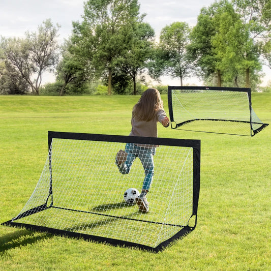 Set of 2 Football Goal Net 6 x 3 ft Foldable Outdoor Sport Training Teens Adults Soccer with Carrying Bag Black