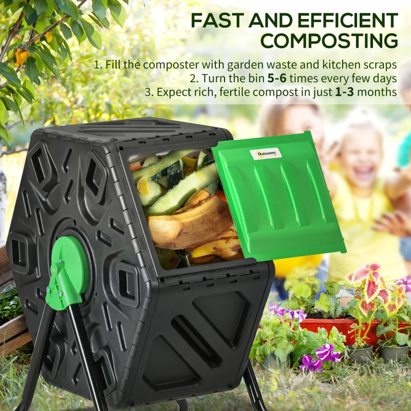 65L size: Great for light use, this garden compost bin will give you rich fertiliser between one-three months. Turn food waste into something useful for your plants.

Rotates: The 360° means you can easily turn this compost bin, mixing the inside contents without having to touch inside.

48 ventilation holes: Allows plenty of air inside this rotating composter, helping with the decomposition process.

Steel base: A strong base for this compost tumbler - keeping it supported 