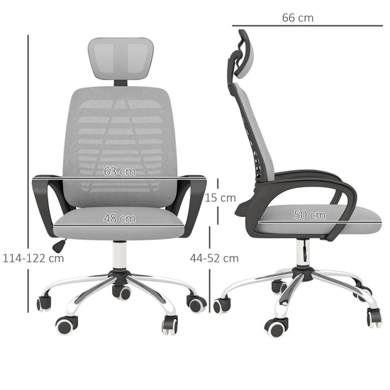 Back and neck support: Work chair has a high back and a head pillow. Keeps you comfortable for hours.

Dimensions: 114-122H x 63W x 66Dcm. Seat: 44-52 x 48W x 50Dcm. Maximum load 120kg. Assembly required.