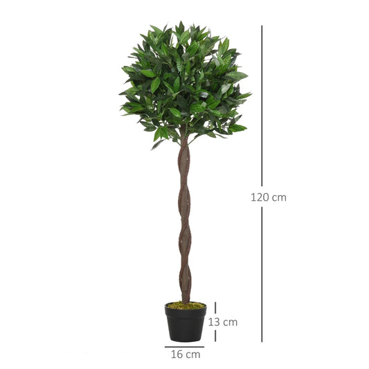 Set Of 2 120cm/4FT Artificial Bay Laurel Topiary Trees w/ Pot Fake Indoor Outdoor Greenery Plant Home Office Garden Decor Green