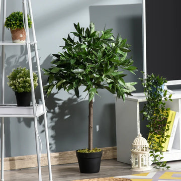 Set Of 2 90cm/3FT Artificial Bay Laurel Topiary Trees w/ Pot Fake Indoor Outdoor Greenery Plant Home Office Garden Decor Green