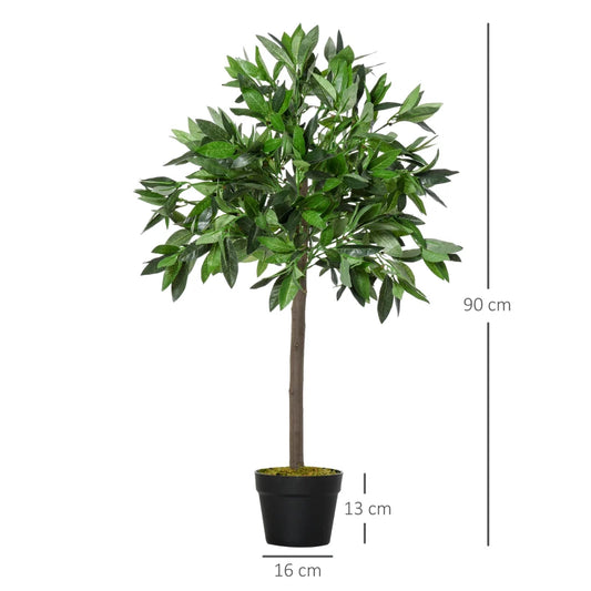 Set Of 2 90cm/3FT Artificial Bay Laurel Topiary Trees w/ Pot Fake Indoor Outdoor Greenery Plant Home Office Garden Decor Green