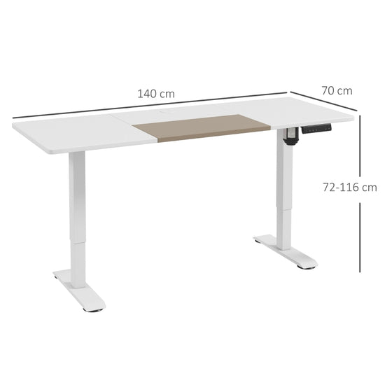 72-116cm adjustable height: Set electric desk to a position of your choice. Go from sitting to standing easily. Four memory presents for extra ease. LED panel shows height. 140cm x 70cm tabletop: Height adjustable desk is spacious - keep your laptop and work supplies on top, with free working space for you too. Cable hole on home office desk to keep wires organised and together. Safe features: Rising desk has 'anti-collide' feature - helps prevent bumps when moving. Overheat protection so this stand-up desk